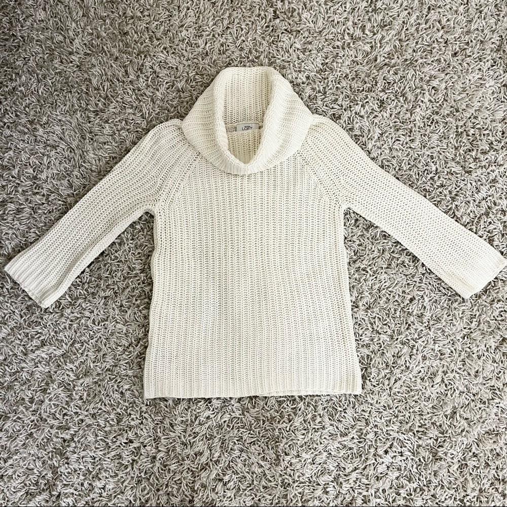 Ann Taylor LOFT White Knit Cowl Neck Sweater Size XS